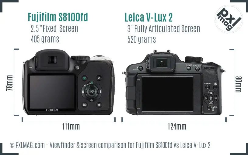 Fujifilm S8100fd vs Leica V-Lux 2 Screen and Viewfinder comparison