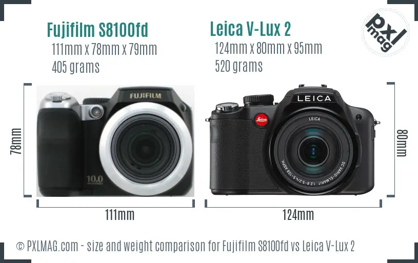 Fujifilm S8100fd vs Leica V-Lux 2 size comparison