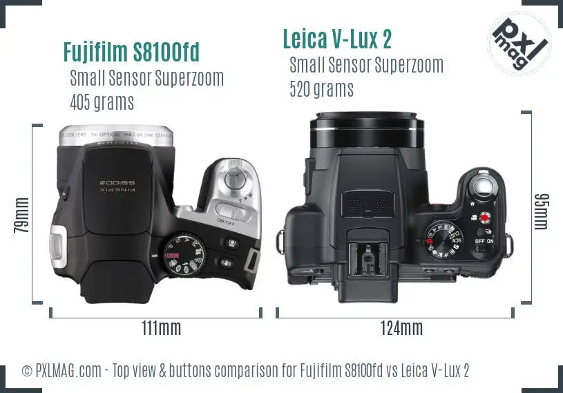 Fujifilm S8100fd vs Leica V-Lux 2 top view buttons comparison