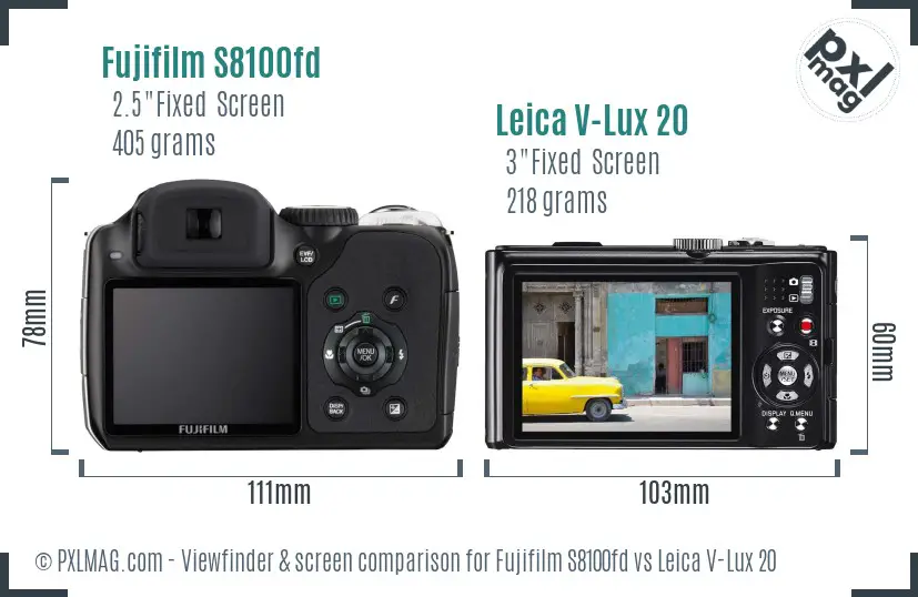 Fujifilm S8100fd vs Leica V-Lux 20 Screen and Viewfinder comparison