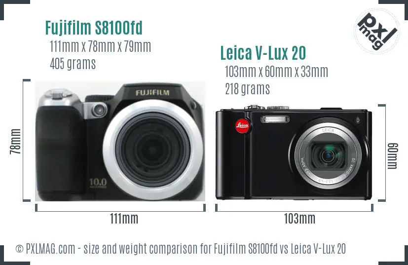 Fujifilm S8100fd vs Leica V-Lux 20 size comparison