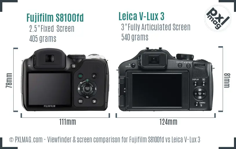 Fujifilm S8100fd vs Leica V-Lux 3 Screen and Viewfinder comparison