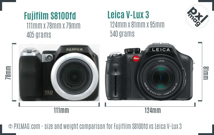 Fujifilm S8100fd vs Leica V-Lux 3 size comparison