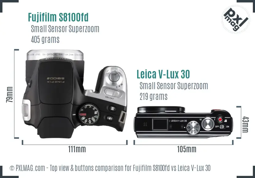 Fujifilm S8100fd vs Leica V-Lux 30 top view buttons comparison Fujifilm S8100fd vs Leica V-Lux 30 top view buttons comparison