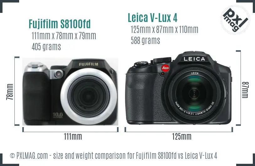 Fujifilm S8100fd vs Leica V-Lux 4 size comparison