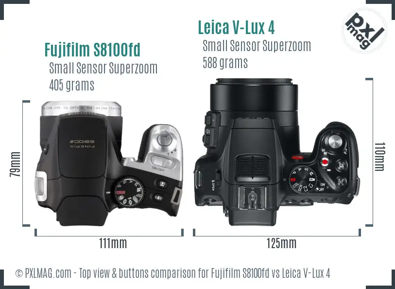 Fujifilm S8100fd vs Leica V-Lux 4 top view buttons comparison