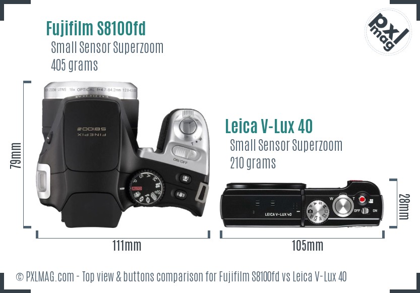 Fujifilm S8100fd vs Leica V-Lux 40 top view buttons comparison
