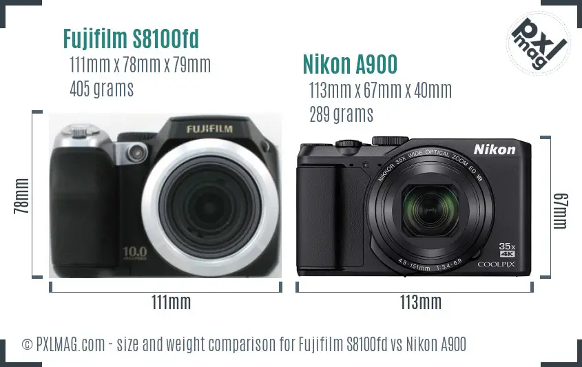 Fujifilm S8100fd vs Nikon A900 size comparison