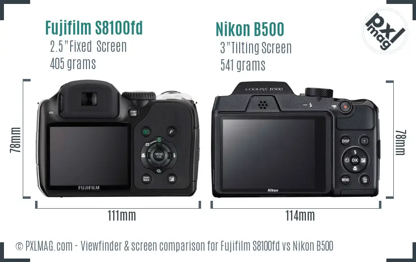 Fujifilm S8100fd vs Nikon B500 Screen and Viewfinder comparison