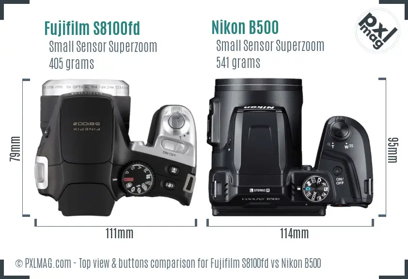 Fujifilm S8100fd vs Nikon B500 top view buttons comparison