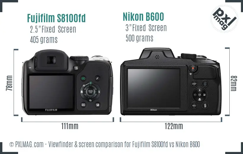 Fujifilm S8100fd vs Nikon B600 Screen and Viewfinder comparison Fujifilm S8100fd vs Nikon B600 Screen and Viewfinder comparison