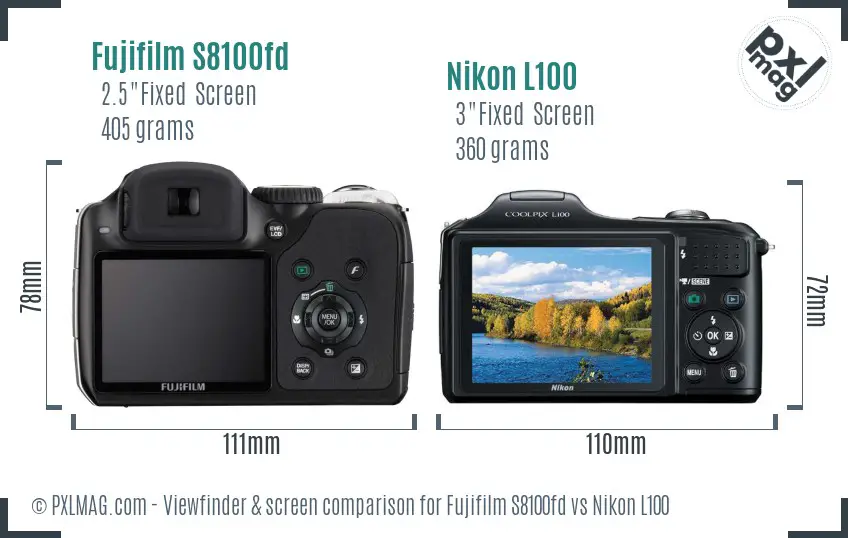 Fujifilm S8100fd vs Nikon L100 Screen and Viewfinder comparison