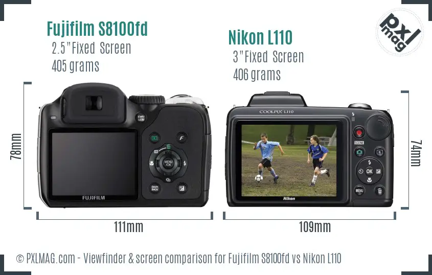 Fujifilm S8100fd vs Nikon L110 Screen and Viewfinder comparison