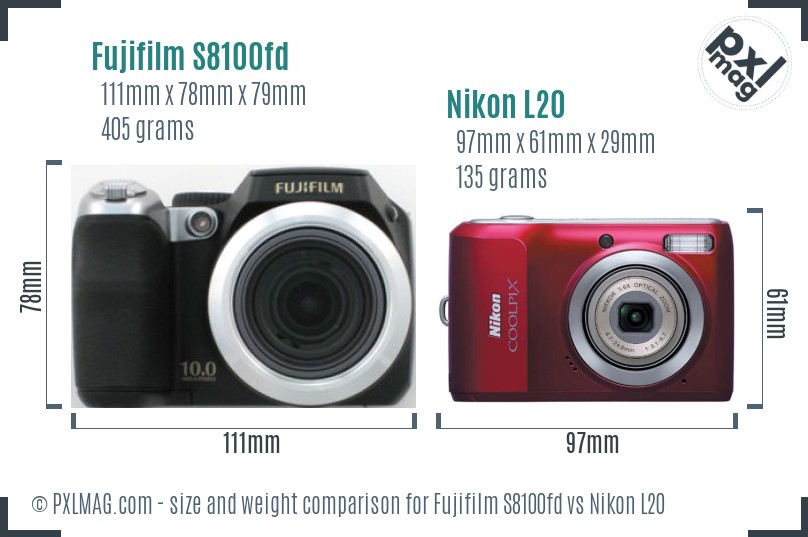 Fujifilm S8100fd vs Nikon L20 size comparison