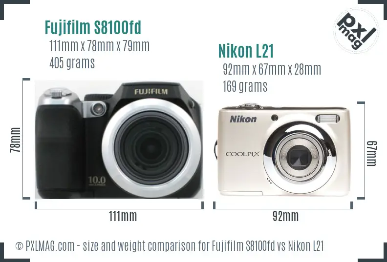 Fujifilm S8100fd vs Nikon L21 size comparison