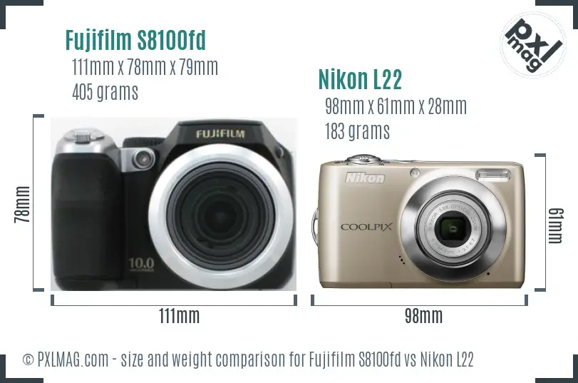 Fujifilm S8100fd vs Nikon L22 size comparison