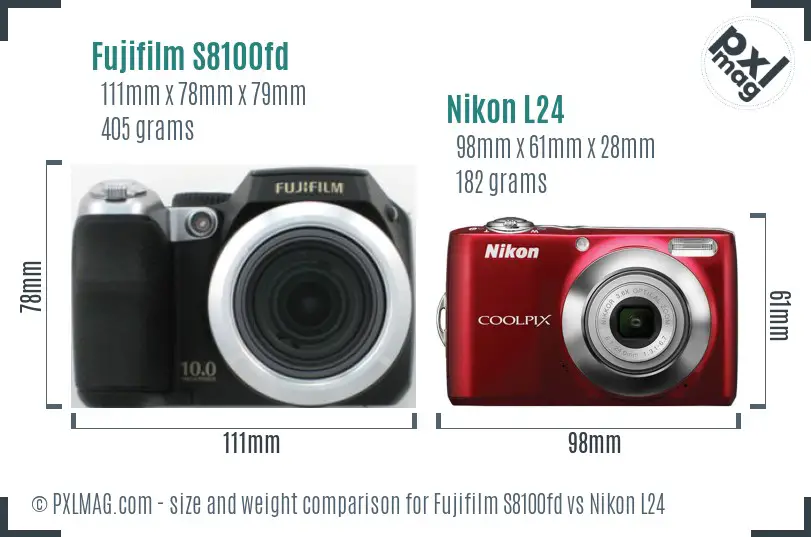 Fujifilm S8100fd vs Nikon L24 size comparison