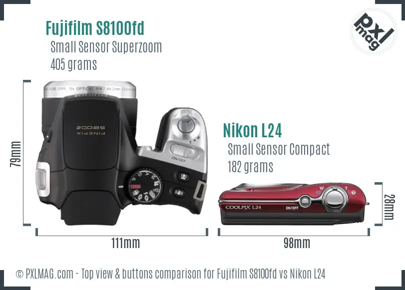 Fujifilm S8100fd vs Nikon L24 top view buttons comparison