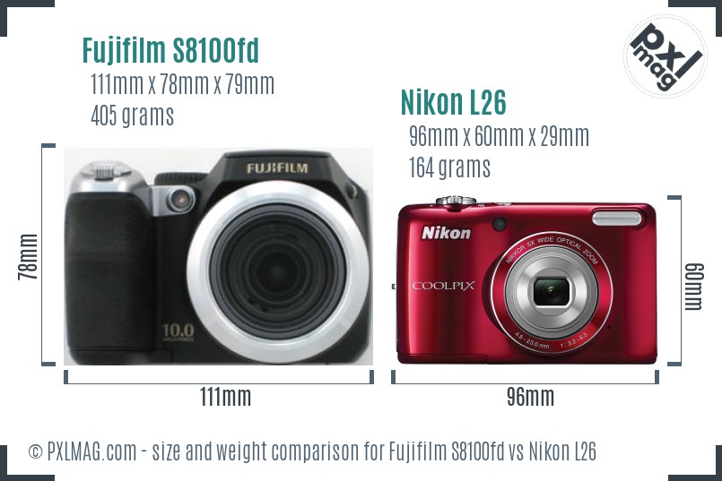 Fujifilm S8100fd vs Nikon L26 size comparison