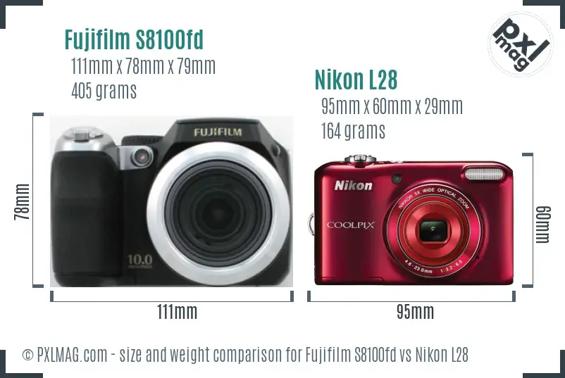 Fujifilm S8100fd vs Nikon L28 size comparison
