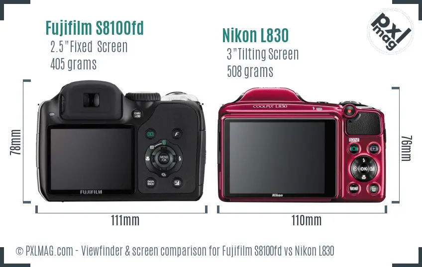 Fujifilm S8100fd vs Nikon L830 Screen and Viewfinder comparison