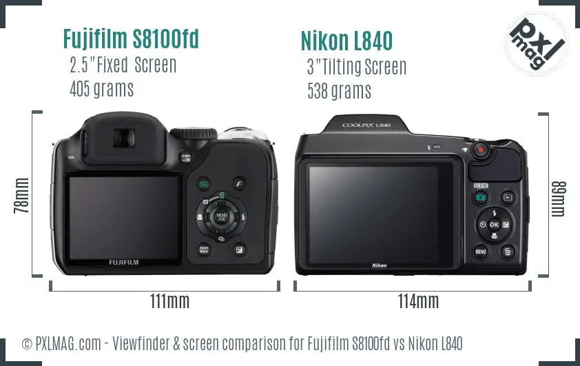 Fujifilm S8100fd vs Nikon L840 Screen and Viewfinder comparison