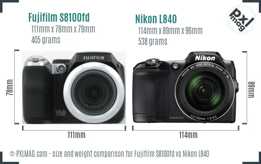 Fujifilm S8100fd vs Nikon L840 size comparison