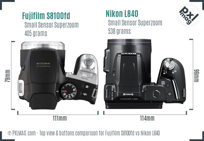 Fujifilm S8100fd vs Nikon L840 top view buttons comparison