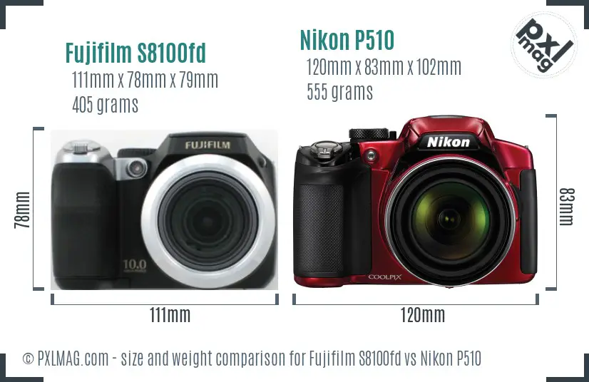 Fujifilm S8100fd vs Nikon P510 size comparison Fujifilm S8100fd vs Nikon P510 size comparison