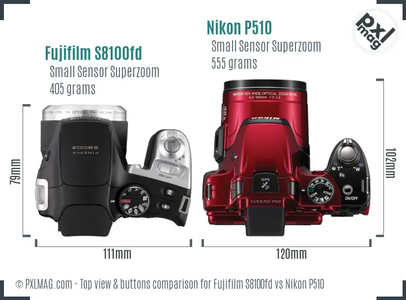 Fujifilm S8100fd vs Nikon P510 top view buttons comparison