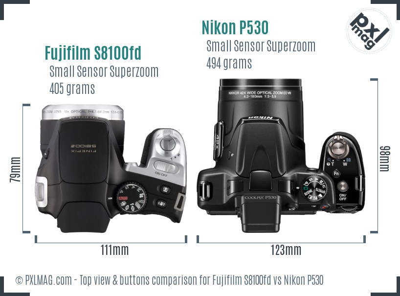 Fujifilm S8100fd vs Nikon P530 top view buttons comparison