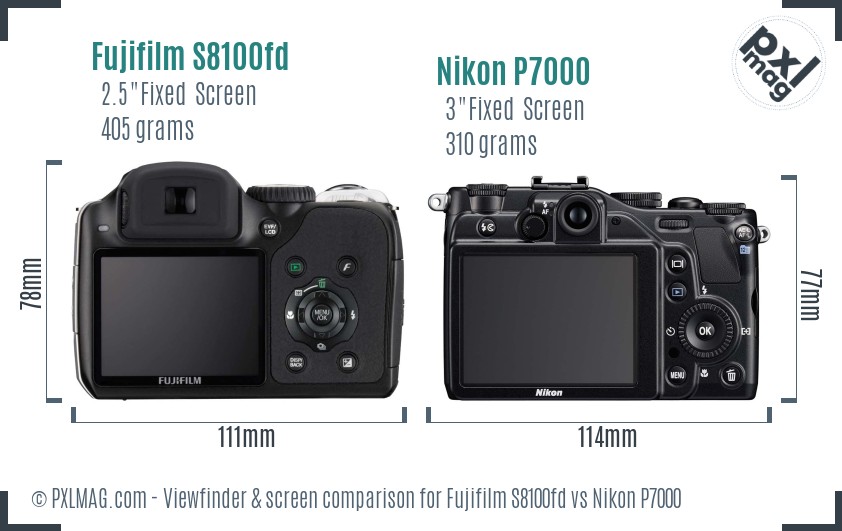 Fujifilm S8100fd vs Nikon P7000 Screen and Viewfinder comparison