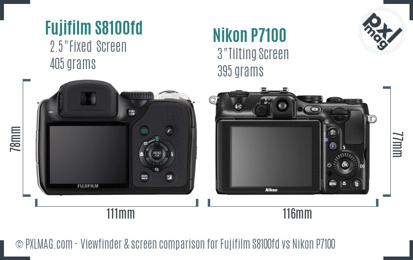 Fujifilm S8100fd vs Nikon P7100 Screen and Viewfinder comparison