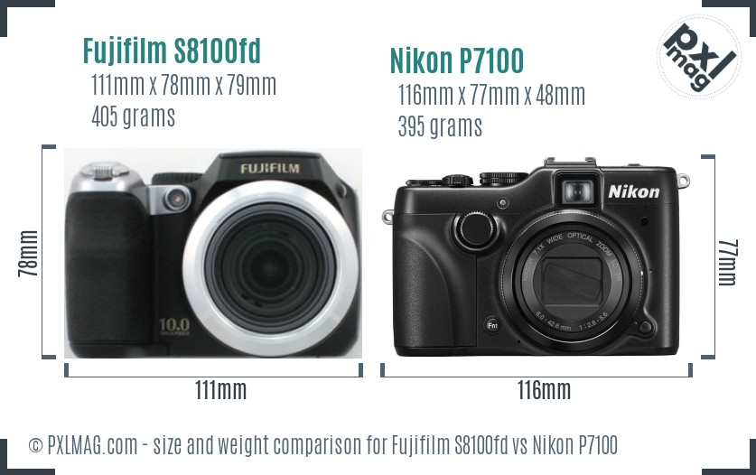 Fujifilm S8100fd vs Nikon P7100 size comparison