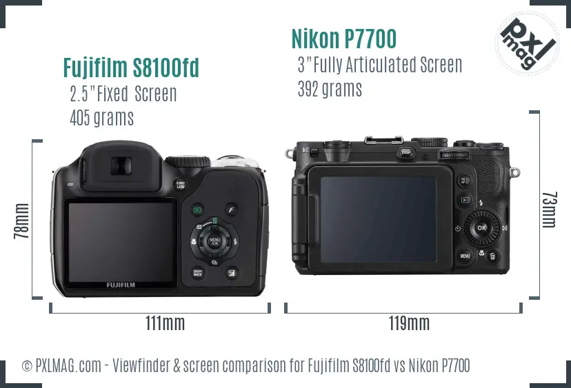 Fujifilm S8100fd vs Nikon P7700 Screen and Viewfinder comparison