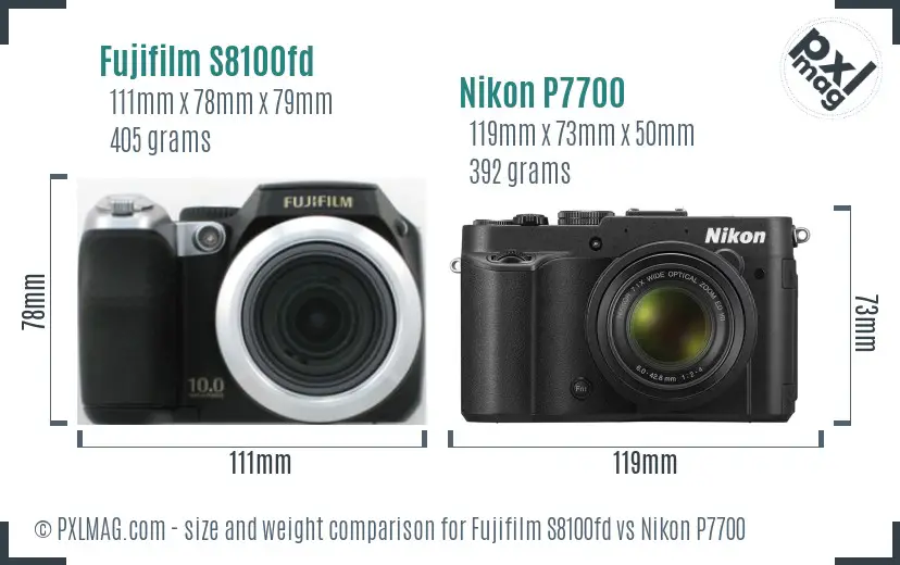 Fujifilm S8100fd vs Nikon P7700 size comparison