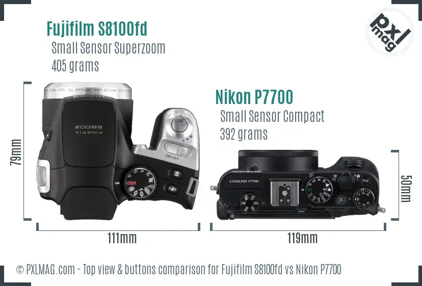 Fujifilm S8100fd vs Nikon P7700 top view buttons comparison