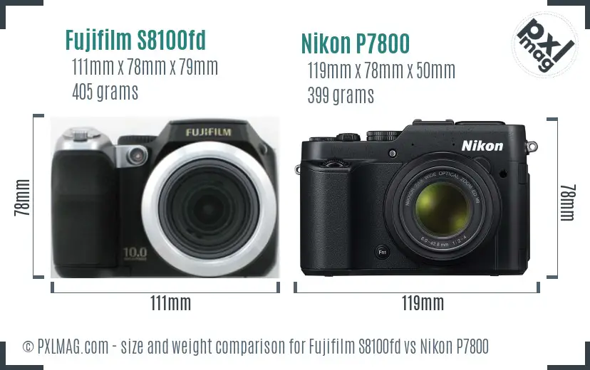 Fujifilm S8100fd vs Nikon P7800 size comparison Fujifilm S8100fd vs Nikon P7800 size comparison