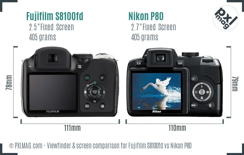 Fujifilm S8100fd vs Nikon P80 Screen and Viewfinder comparison