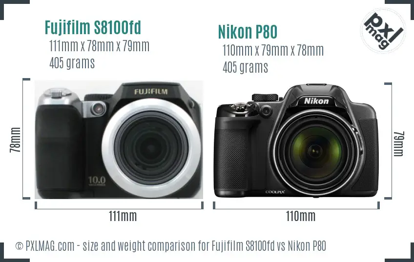 Fujifilm S8100fd vs Nikon P80 size comparison