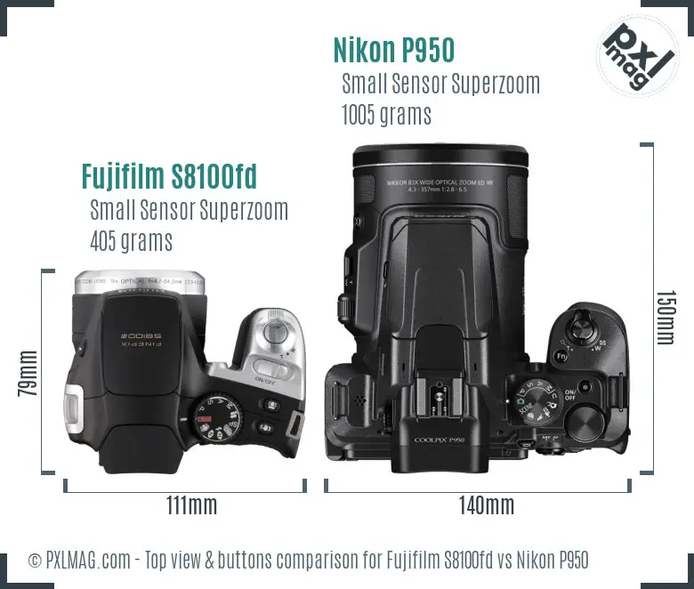 Fujifilm S8100fd vs Nikon P950 top view buttons comparison