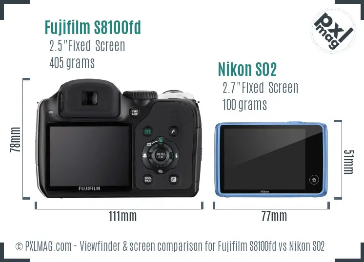 Fujifilm S8100fd vs Nikon S02 Screen and Viewfinder comparison