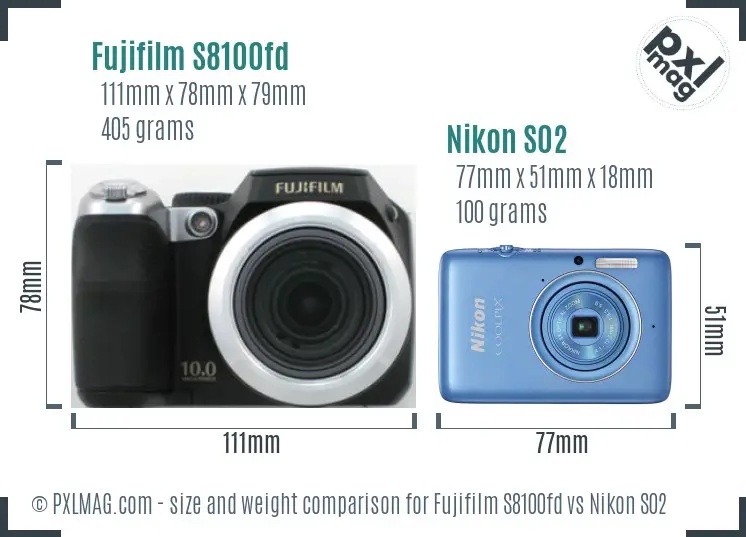 Fujifilm S8100fd vs Nikon S02 size comparison