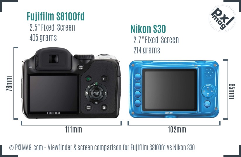 Fujifilm S8100fd vs Nikon S30 Screen and Viewfinder comparison