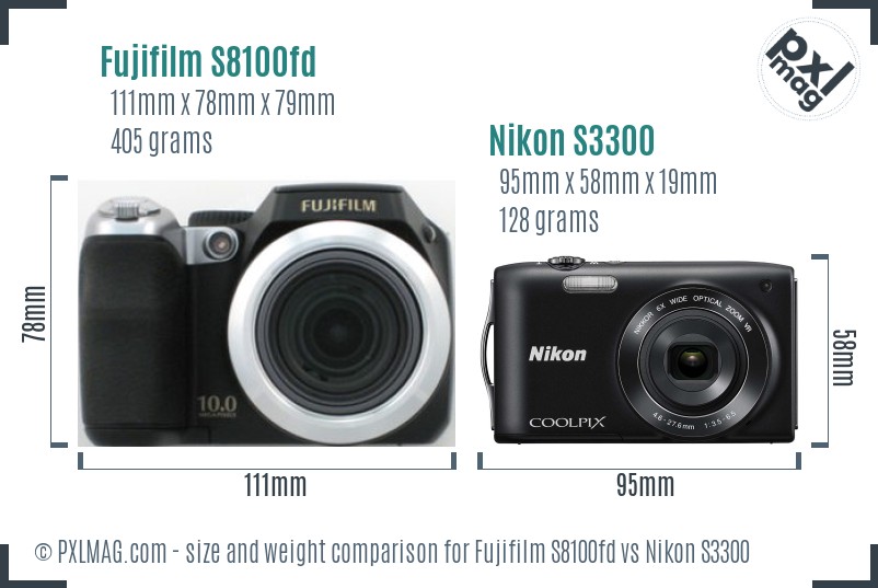 Fujifilm S8100fd vs Nikon S3300 size comparison