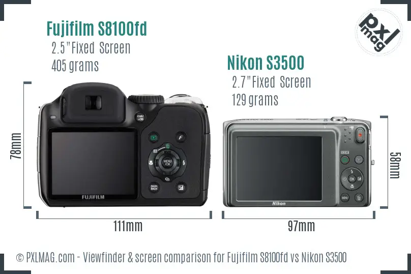 Fujifilm S8100fd vs Nikon S3500 Screen and Viewfinder comparison