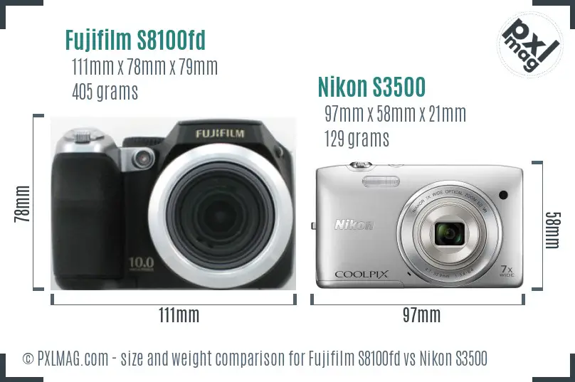 Fujifilm S8100fd vs Nikon S3500 size comparison