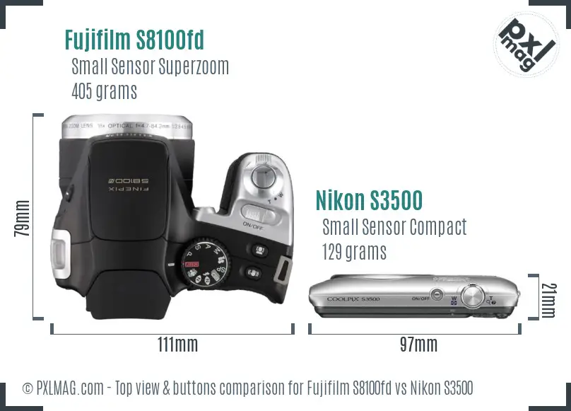 Fujifilm S8100fd vs Nikon S3500 top view buttons comparison