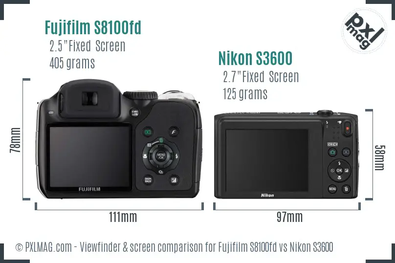 Fujifilm S8100fd vs Nikon S3600 Screen and Viewfinder comparison