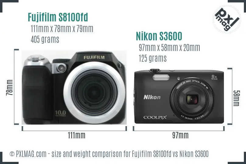 Fujifilm S8100fd vs Nikon S3600 size comparison